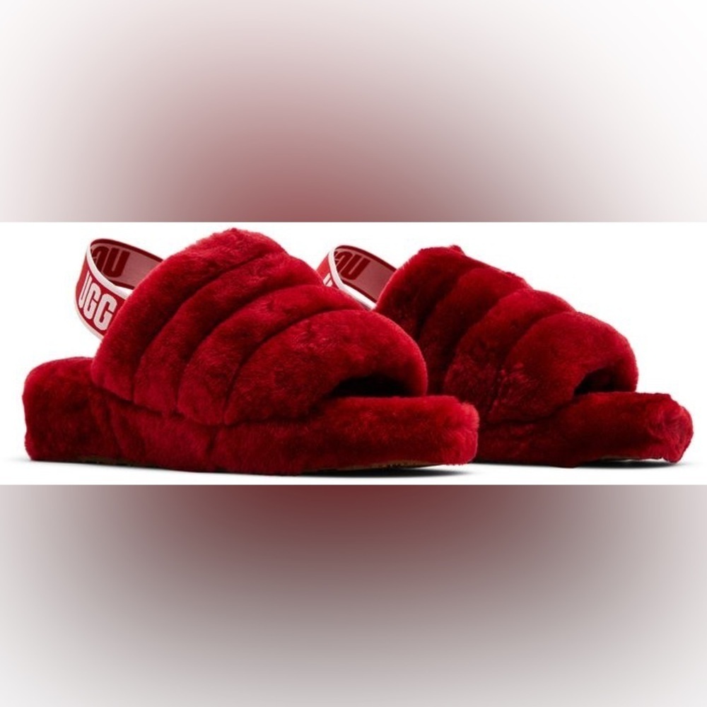 UGG Red Fluffy Slide Slippers